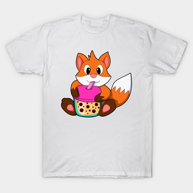 Fox at Drinking a Drink with Drinking straw T-Shirt by Markus Schnabel